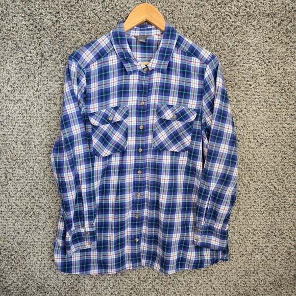 Eddie Bauer‎ Shirt Womens Plus 1X Blue Flannel Button Up Plaid Collared Casual - Picture 1 of 7